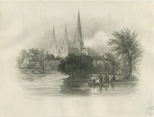 Catedral de Lichfield - Vista suroeste: grabado (viñeta), nd [c 1842]
