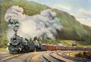 Expreso de Nueva York a Chicago, de "The Wonder Book of Railways" de Harry Golding (impresión) de School English