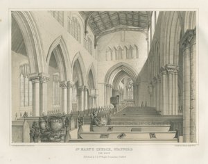 Stafford - Interior de la Iglesia de Santa María: litografía tintada de School English