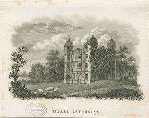 Tixall Hall - Casa de la Puerta (grabado) de School English