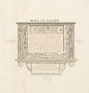Iglesia de Wolstanton - Monumento en la Pared a William Yonge de Caynton: dibujo a pluma y lavado, nd [?siglo XIX] de School English