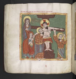 O. 481, f.106v, El Descendimiento de la Cruz (pergamino) de School Ethiopian