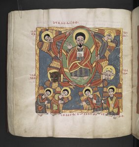 O. 481, f.110v   Dios Padre, rodeado de Querubines y Ángeles adoradores.   Octateuco,Evangelios y Obras eclesiásticas.  Un manuscrito etíope.  Finales del siglo XVII de School Ethiopian