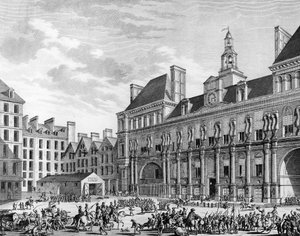 Ataque de la casa común (ayuntamiento) el 29 de julio de 1794 en París por las tropas de la Convención. París, Biblioteca del Instituto de Historia de la Revolución de School French