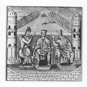Carlomagno y sus asesores (grabado) de School French