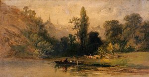 Dinan desde el río, c.1800 (óleo sobre tabla)