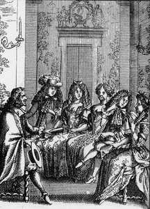 Representación de una escena de la obra “La crítica de la escuela de las mujeres” (1663) por Jean Baptiste Poquelin llamado Molière (1622-1673) de School French