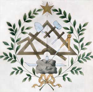 Representación de los distintos emblemas masónicos (acuarela)