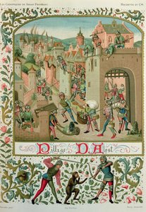 Saqueo de Aalst y Grammont por los habitantes de Gante en 1380, a partir de un manuscrito de "Chroniques", de Jean de Froissart (c.1337-c.1405) (edición facsímil) de School French