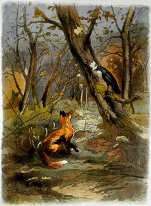 El cuervo y la zorra, de "Las fábulas de La Fontaine" (grabado) de School French