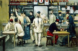 La cantina (grabado en color) de School French