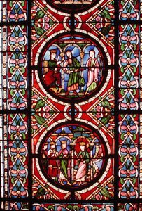 Ventana que representa escenas de la vida de San Mauricio de School French