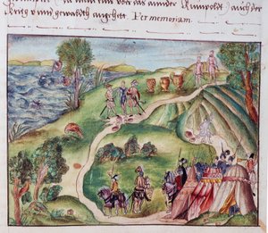 MS Add.15217 fol.40 Un paisaje venezolano con un campamento español, de una colección de memorias de la familia Coeler, Nuremberg