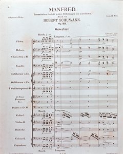 Partitura de la Apertura de "Manfred" (opus 115) por el compositor alemán Robert Schumann de School German