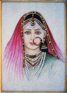 A Rajasthani Lady (gouache y acuarela sobre placa de mármol) de School Indian