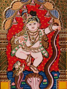 Pintura en relieve del Señor Bal Krishna Tanjore de School Indian