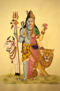 Dios Shiva en Ardnarees Wear Roop, Pintura en miniatura sobre papel de School Indian