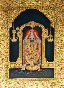 Dios Tirupati Balaji en Miniatura Panting sobre Papel con Relieve Dorado de School Indian