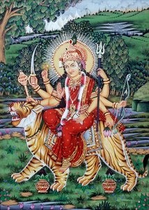 Pintura en miniatura de la diosa Durga de School Indian