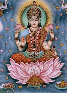 Pintura en miniatura sobre papel de la diosa Lakshmi de School Indian