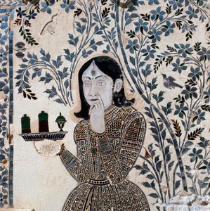 Incrustación decorada con una figura de sirviente, palacio de Sawai Jai Singh II (1699-1744) de School Indian