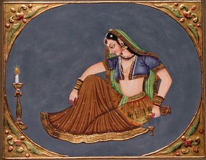Dama disfrutando de la bebida Pintura en miniatura sobre papel de School Indian