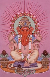Lord Ganesh Ganpati Pintura en miniatura sobre papel de School Indian
