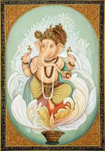 Lord Ganesh Ganpati Pintura en miniatura sobre papel de School Indian