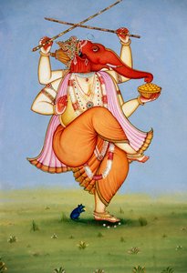 Lord Ganesh Ganpati Pintura en miniatura sobre papel de School Indian