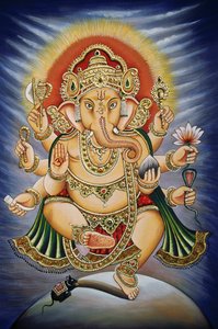 Lord Ganesh Ganpati Pintura en miniatura sobre papel de School Indian
