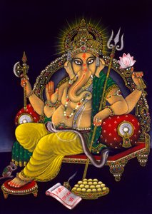 Lord Ganesha Ganpati Pintura sobre terciopelo de School Indian
