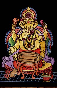 Lord Ganesha Ganpati Tocando Instrumento Musical Trabajo de Bordado de School Indian