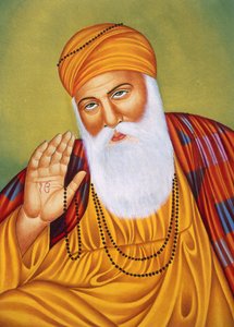 Pintura en miniatura sobre papel de Lord Guru Nanak de School Indian
