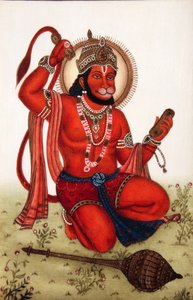 Pintura en miniatura del Señor Hanuman sobre marfil de School Indian