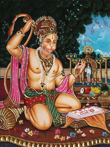 Señor Hanuman Pintura en miniatura sobre papel de School Indian