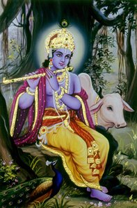 Pintura en miniatura del Señor Krishna, India de School Indian