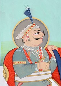 Pintura en miniatura del Maharajá Prithviraj Chauhan Ajmer de School Indian