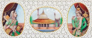 Pintura en miniatura del emperador mogol Humayun con su esposa Jhanvi