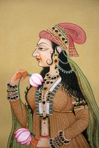 Pintura en miniatura sobre papel Retrato de dama real mugal de School Indian