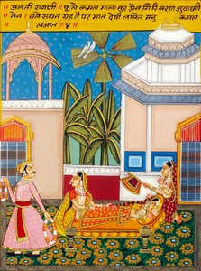 Pintura en miniatura sobre papel, Ragini Jhalti, Escuela de Nathdwara