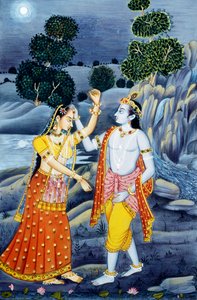 Pinturas en miniatura de Radha Krishna de School Indian