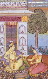 Pintura mogol en miniatura sobre papel Rey real disfrutando de la bebida de School Indian