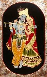 Pintura de Dios Krishna y su mayor devota Radha, India