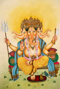 Panchmukhi Lord Ganesh Ganpati Pintura en miniatura sobre papel de School Indian