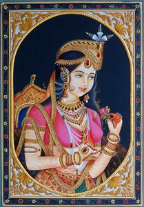 Retrato de Mumtaz Mahal sobre pintura de papel de School Indian