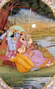 Pintura en miniatura de Radha Krishna, India