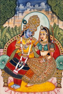 Radha Krishna Pintura en miniatura sobre marfil de School Indian