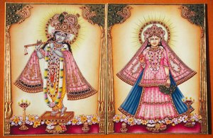 Radha Krishna Pintura en miniatura sobre marfil de School Indian