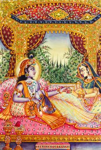 Radha Krishna Pintura en miniatura sobre marfil de School Indian