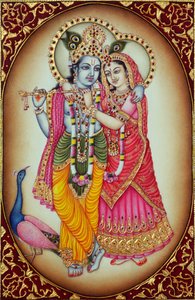 Radha Krishna Pintura en miniatura sobre marfil de School Indian